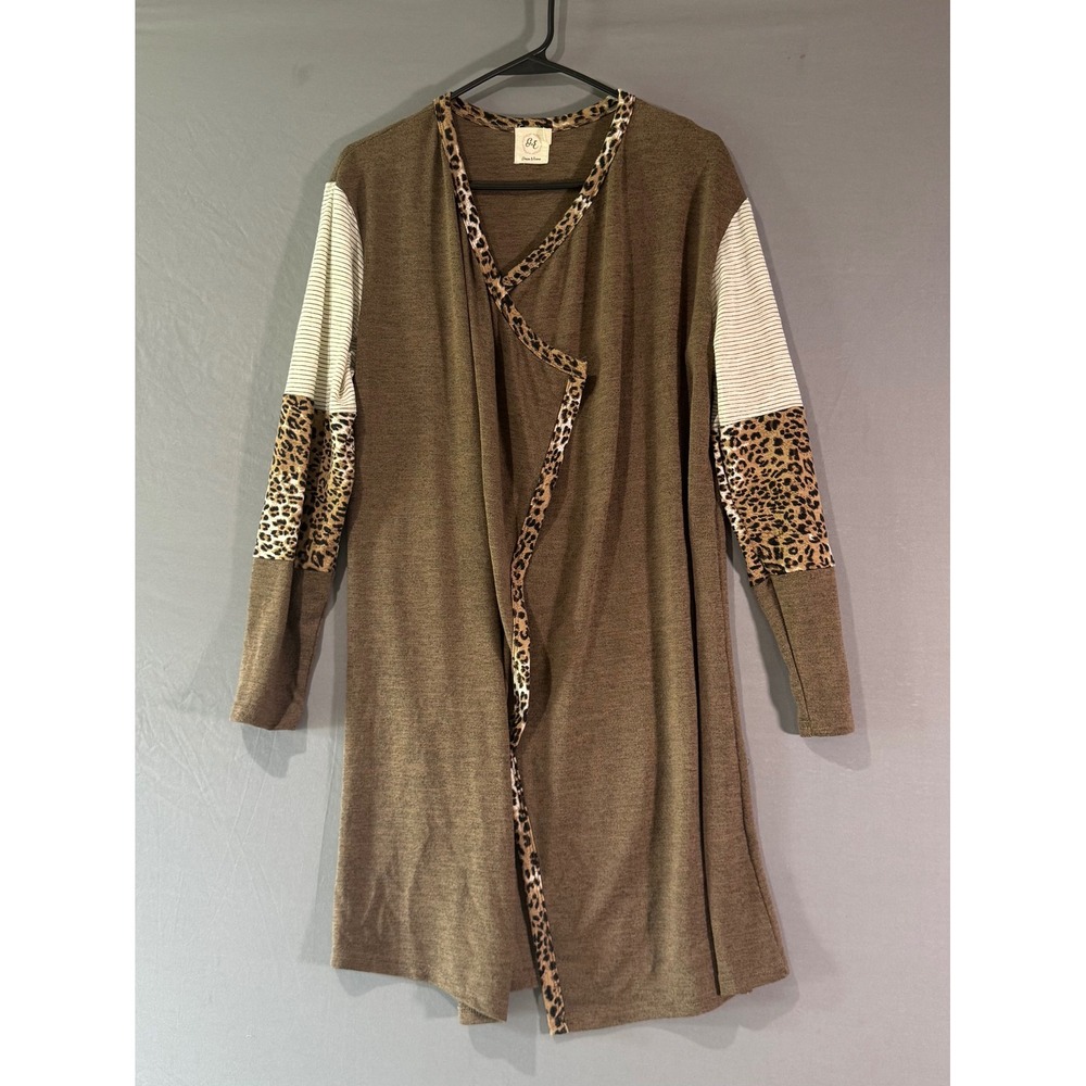 Grace & Emma Cardigan Women S/M Brown Excellent Mixed Media Leopard Stripe